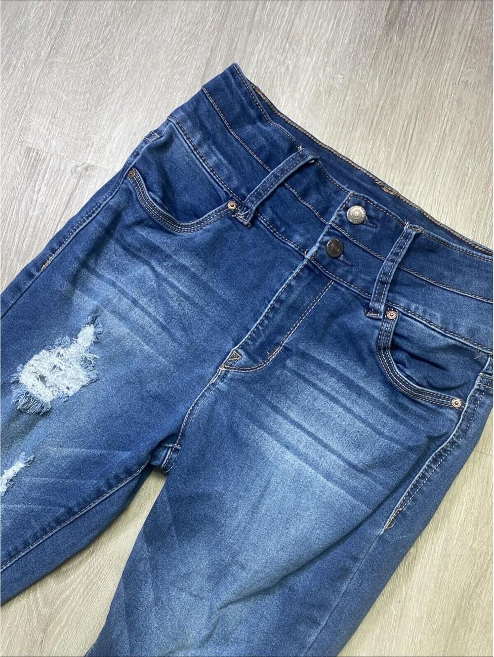 WALLFLOWER Jeans Women’s 11 Sassy High Rise Stretch Distressed Med Blue Skinny